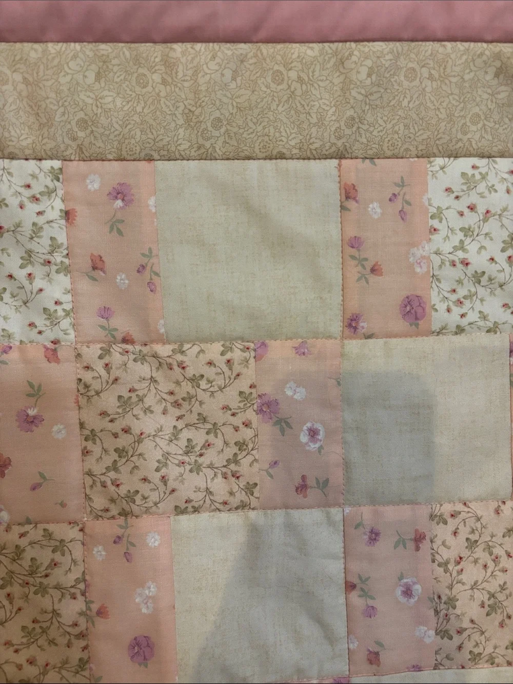 Handmade Patchwork Baby Quilt - Pink and Cream